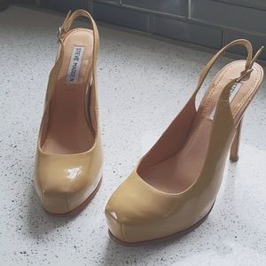 Steve Madden platform heels, nude heels, tan, beige, Leather platform heels